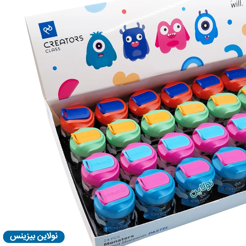 قیمت و خرید تراش مخزن دار سی کلاس 2 سوراخ مدل مانسترز پاستلی بسته 24 عددی کد CCMONPSP | نولاین بیزینس