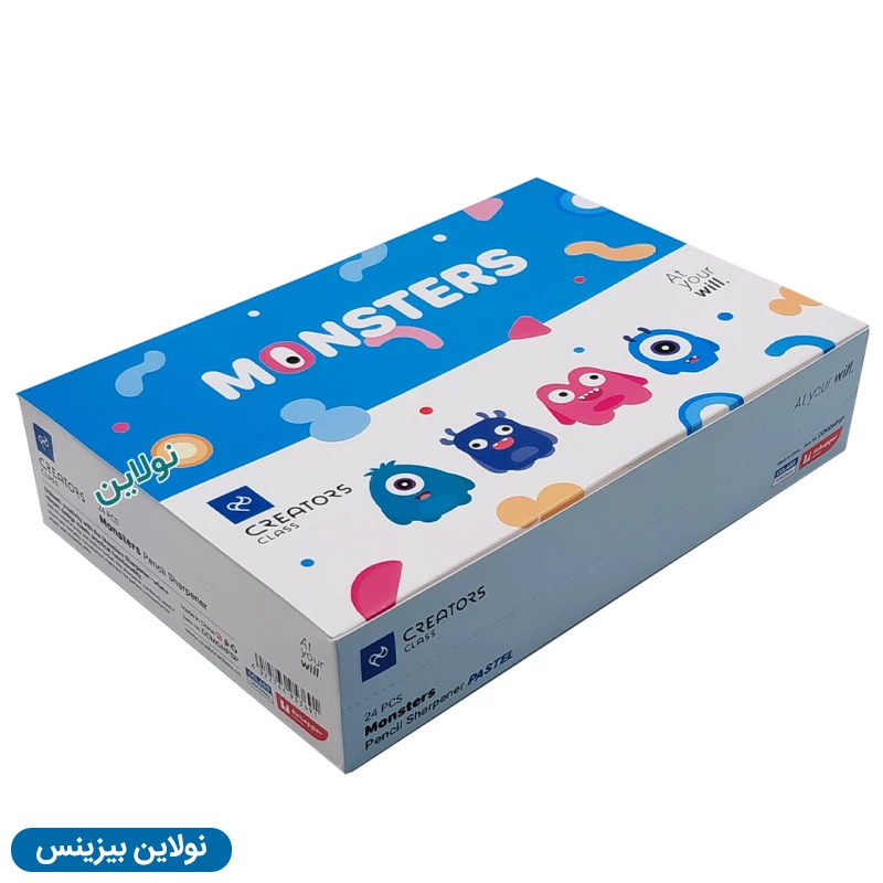 قیمت و خرید تراش مخزن دار سی کلاس 2 سوراخ مدل مانسترز پاستلی بسته 24 عددی کد CCMONPSP | نولاین بیزینس