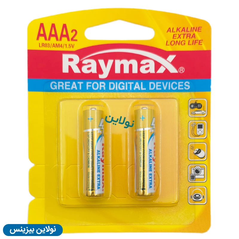 قیمت و خرید باتری نیم قلمی آلکالاین رایمکس بسته 2 عددی Raymax LR03 AAA | نولاین بیزینس