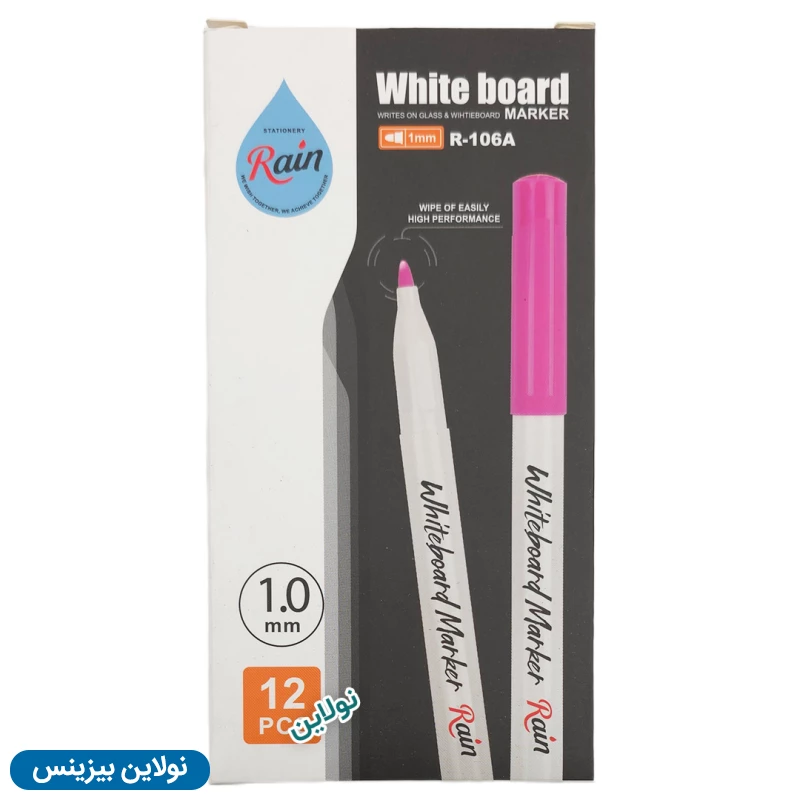 قیمت و خرید ماژیک وایت برد رنگی سر گرد رین Rain بسته 12 عددی کد R-106A | نولاین بیزینس