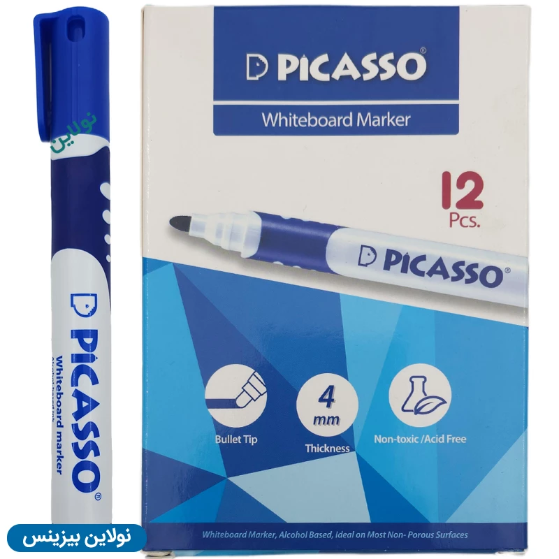 قیمت و خرید ماژیک وایت برد نوک گرد پیکاسو مدل گریپ دار بسته 12 عددی کد WB200 | نولاین بیزینس