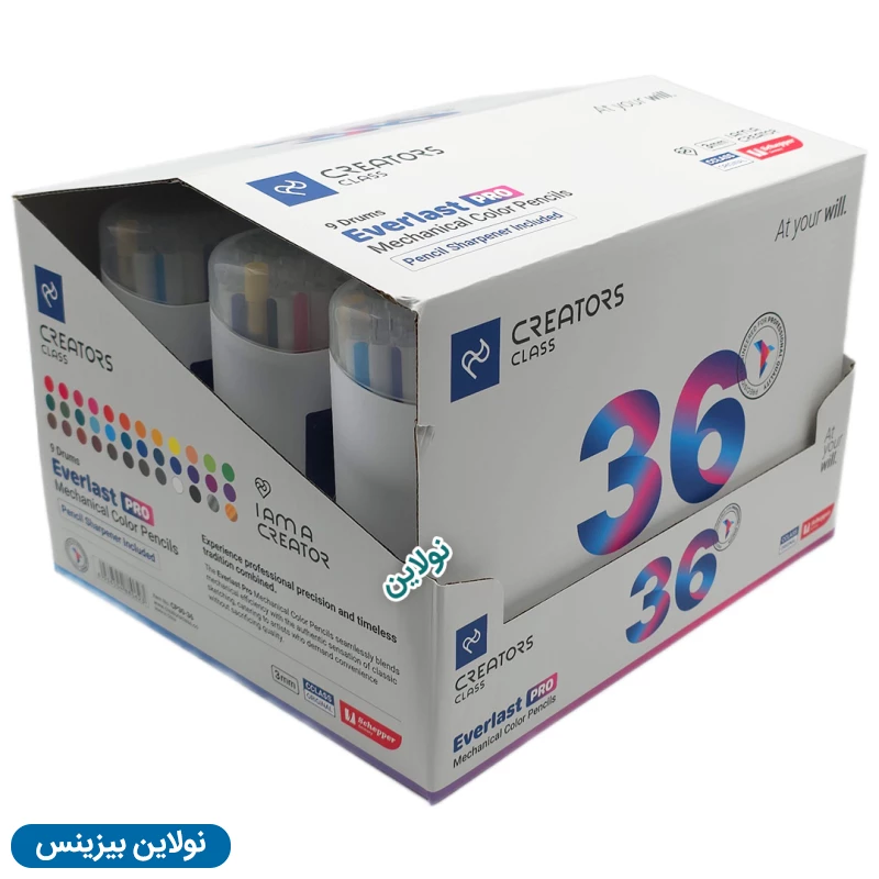 قیمت و خرید مداد رنگی اتودی 36 رنگ Pro سی کلاس بسته 9 عددی مدل Everlast Pro ضخامت 3 میلی متری + تراش کد CP30-36 | نولاین بیزینس