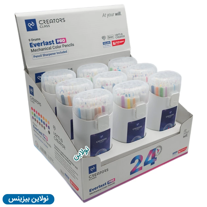 قیمت و خرید مداد رنگی اتودی 24 رنگ Pro سی کلاس بسته 9 عددی مدل Everlast Pro ضخامت 3 میلی متری + تراش کد CP30-24 | نولاین بیزینس