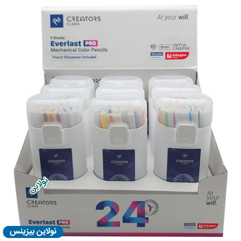 قیمت و خرید مداد رنگی اتودی 24 رنگ Pro سی کلاس بسته 9 عددی مدل Everlast Pro ضخامت 3 میلی متری + تراش کد CP30-24 | نولاین بیزینس