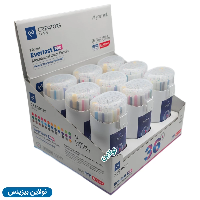 قیمت و خرید مداد رنگی اتودی 36 رنگ Pro سی کلاس بسته 9 عددی مدل Everlast Pro ضخامت 3 میلی متری + تراش کد CP30-36 | نولاین بیزینس