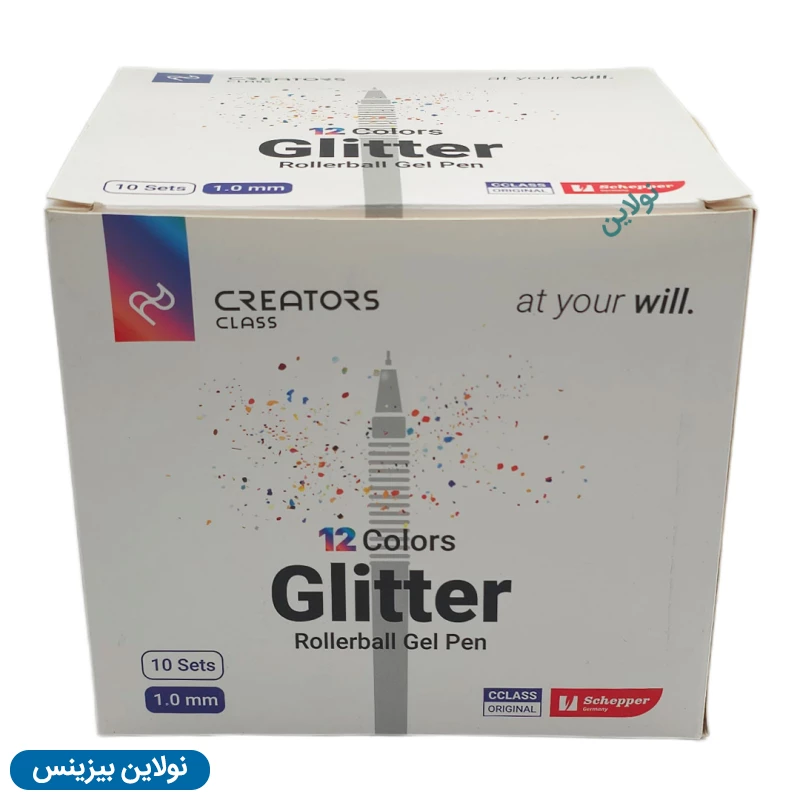 قیمت و خرید خودکار اکلیلی 12 رنگ سی کلاس ضخامت 1 میلی متری بسته 10 عددی مدل Gliiter کد PB-GL12 | نولاین بیزینس