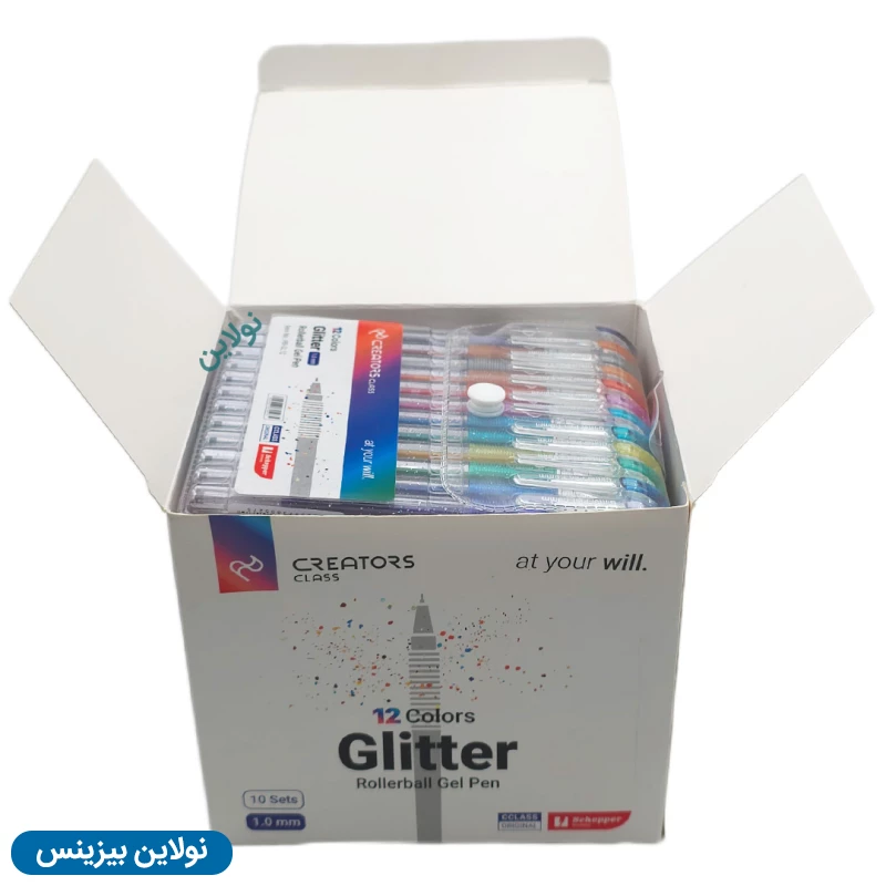 قیمت و خرید خودکار اکلیلی 12 رنگ سی کلاس ضخامت 1 میلی متری بسته 10 عددی مدل Gliiter کد PB-GL12 | نولاین بیزینس