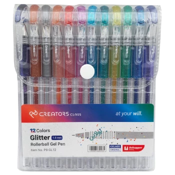 خودکار اکلیلی 12 رنگ سی کلاس ضخامت 1 میلی متری مدل Gliiter کد PB-GL12 | نولاین بیزینس