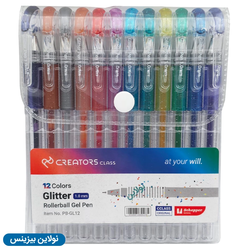 قیمت و خرید خودکار اکلیلی 12 رنگ سی کلاس ضخامت 1 میلی متری بسته 10 عددی مدل Gliiter کد PB-GL12 | نولاین بیزینس
