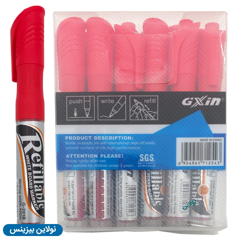 قیمت و خرید ماژیک وایت برد شارژی نوک گرد جیکس این Gxin بسته 12 عددی کد G-201 | نولاین بیزینس