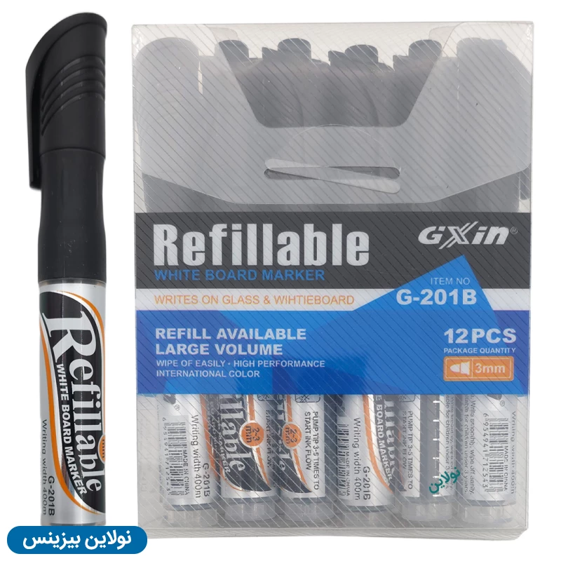 قیمت و خرید ماژیک وایت برد شارژی نوک گرد جیکس این Gxin بسته 12 عددی کد G-201 | نولاین بیزینس