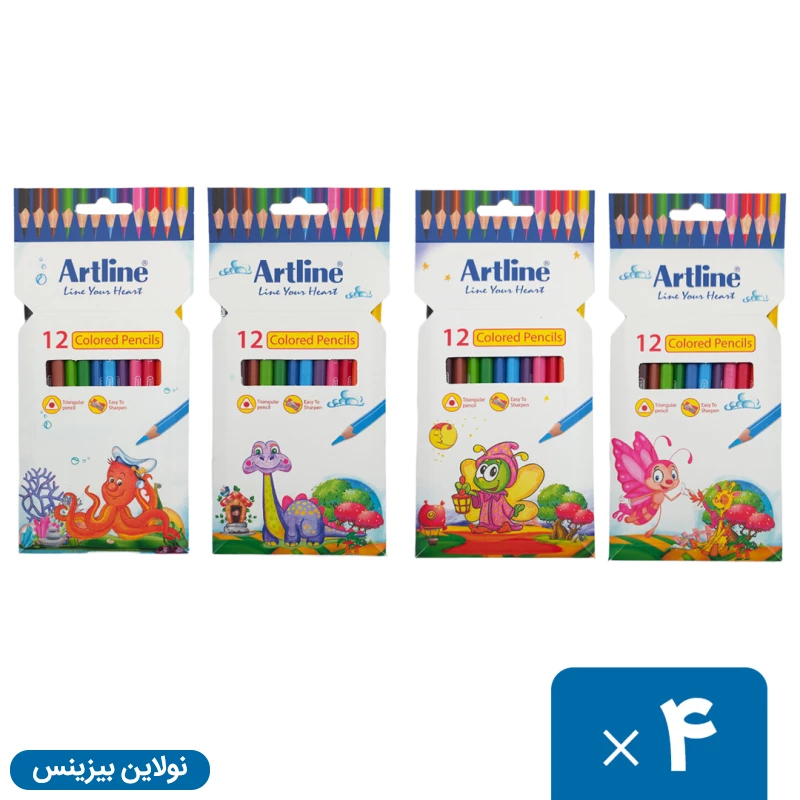 قیمت و خرید پک 4 عددی مداد رنگی 12 رنگ جعبه مقوایی آرت لاین کد ECP12-P/IL | نولاین بیزینس