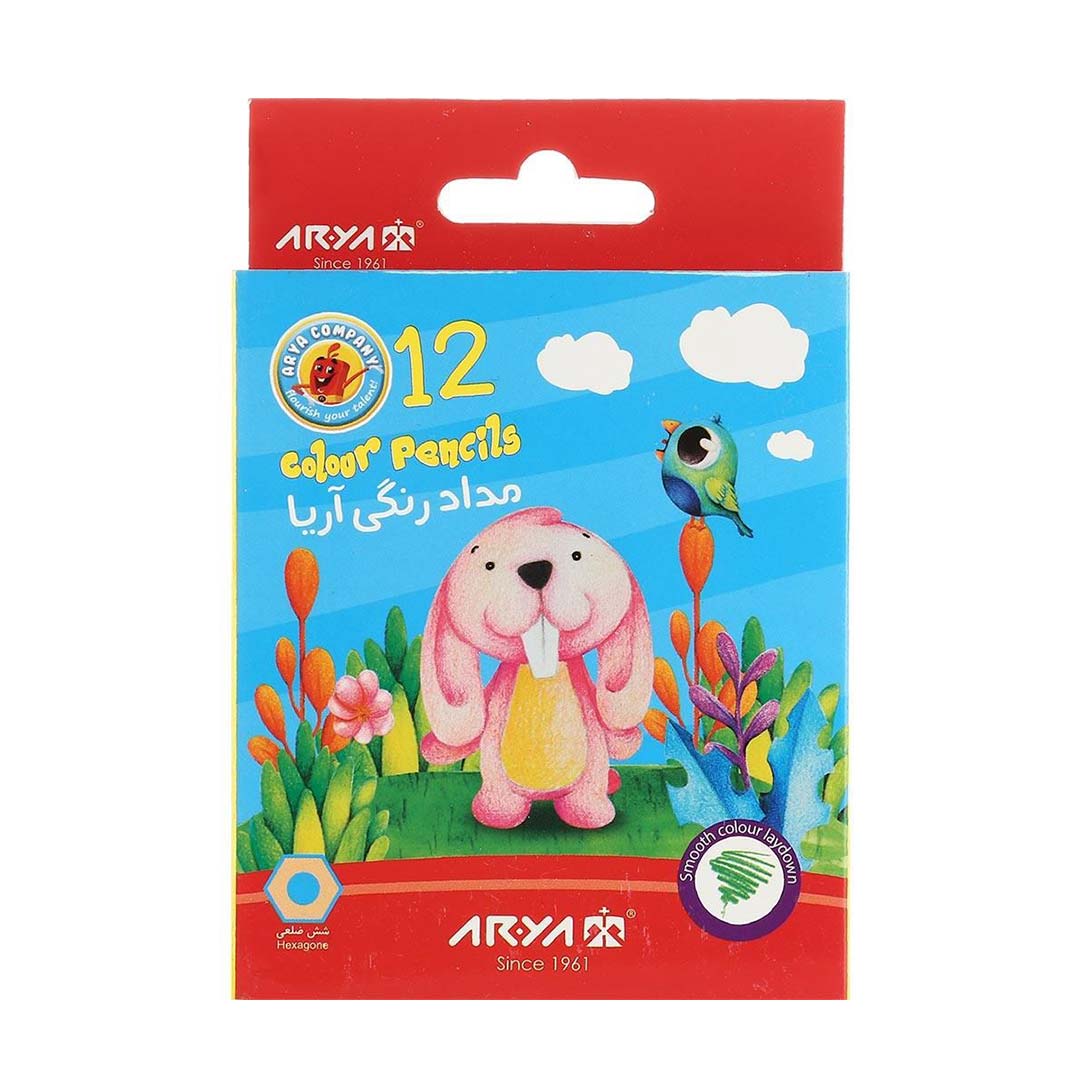 قیمت و خرید مداد رنگی جعبه مقوایی 12 رنگ کوتاه آریا کد 3072 | نولاین