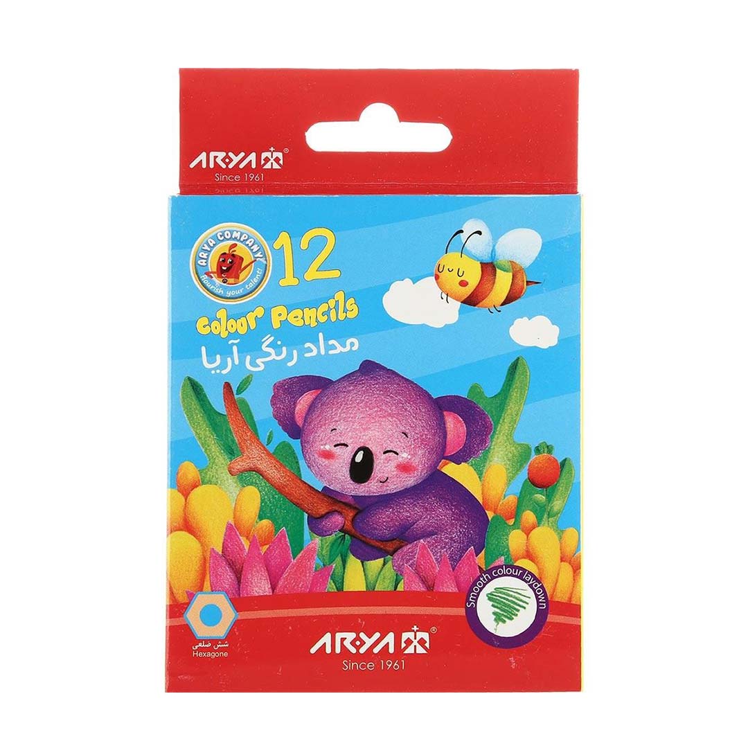 قیمت و خرید مداد رنگی جعبه مقوایی 12 رنگ کوتاه آریا کد 3072 | نولاین