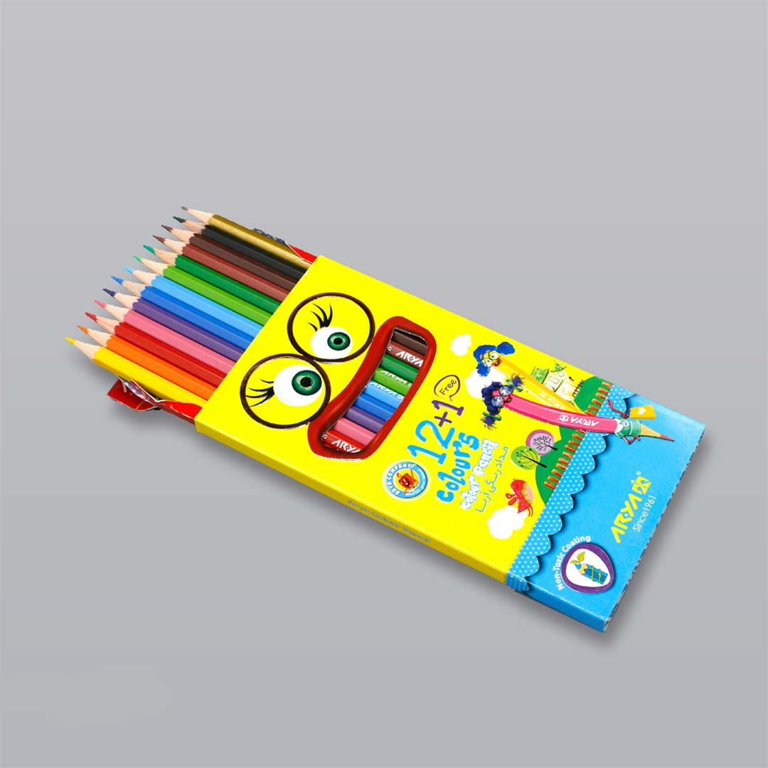قیمت و خرید مداد رنگی 1 + 12 رنگ آریا جعبه مقوایی تخت کد 3016 | نولاین