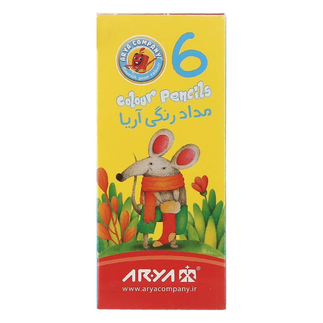 قیمت و خرید مداد رنگی جعبه مقوایی 6 رنگ کوتاه آریا کد 3071 | نولاین