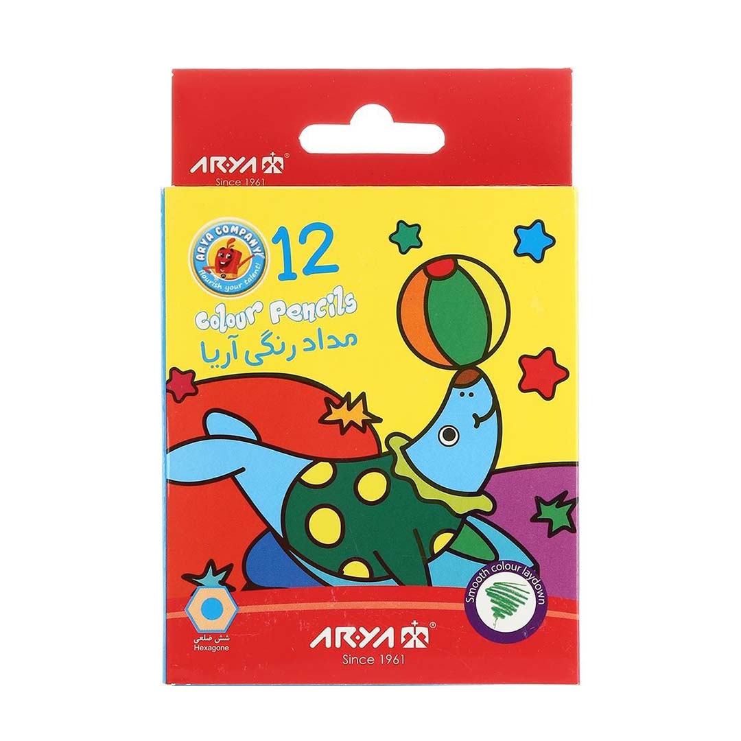 قیمت و خرید مداد رنگی جعبه مقوایی 12 رنگ کوتاه آریا کد 3072 | نولاین