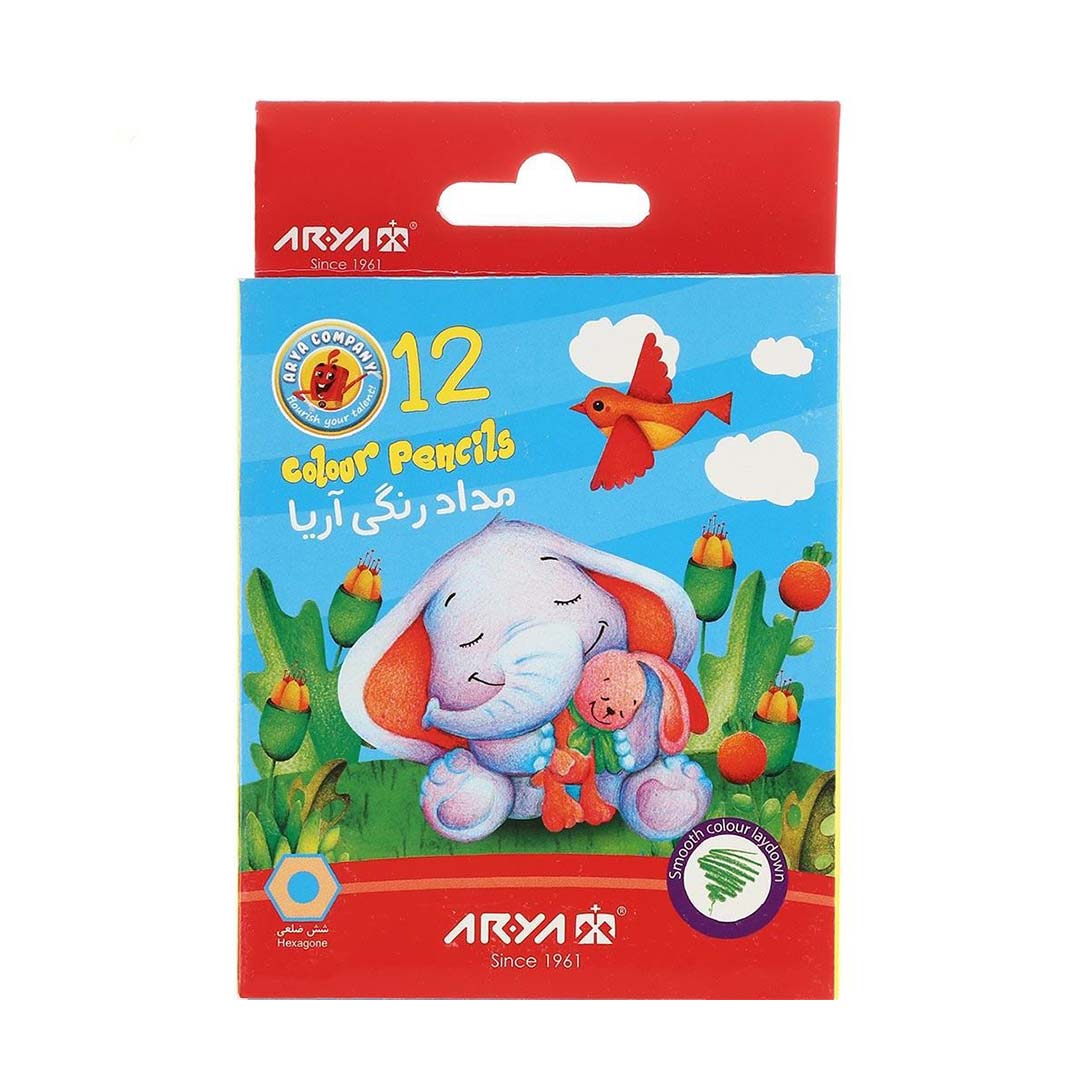 قیمت و خرید مداد رنگی جعبه مقوایی 12 رنگ کوتاه آریا کد 3072 | نولاین