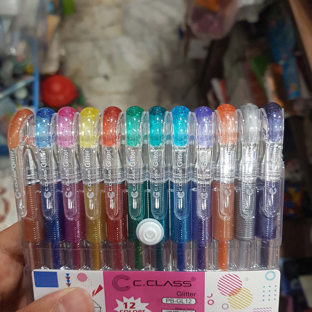 قیمت و خرید خودکار اکلیلی 12 رنگ سی کلاس مدل Glitter PB-GL12 ضخامت 1 میلی متری | نولاین