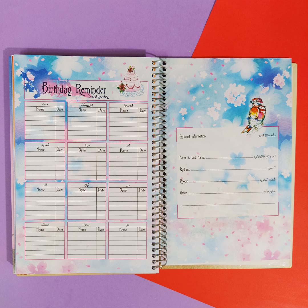 قیمت و خرید دفتر برنامه ریزی آیلار سیمی جلد سخت طرح آبرنگی پرنده کد P-10 | نولاین