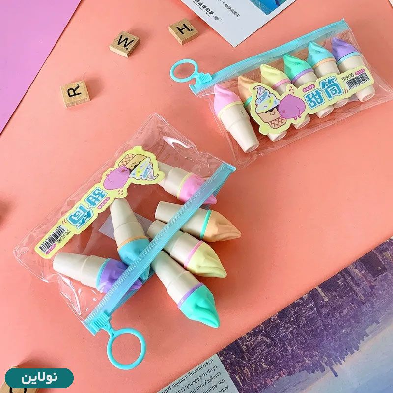 قیمت و خرید هایلایتر فانتزی طرح بستنی بسته 6 عددی | نولاین