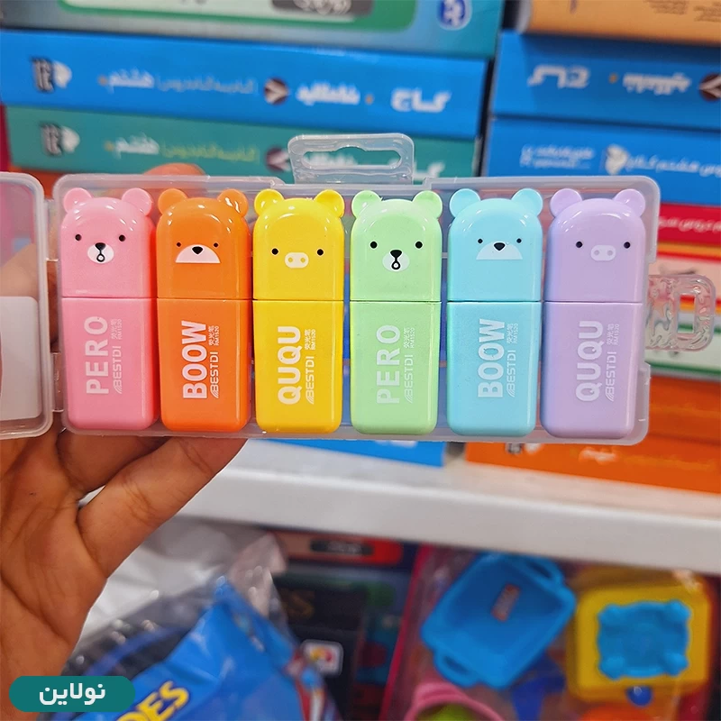 قیمت و خرید ماژیک هایلایتر خرسی بسته 6 عددی | نولاین