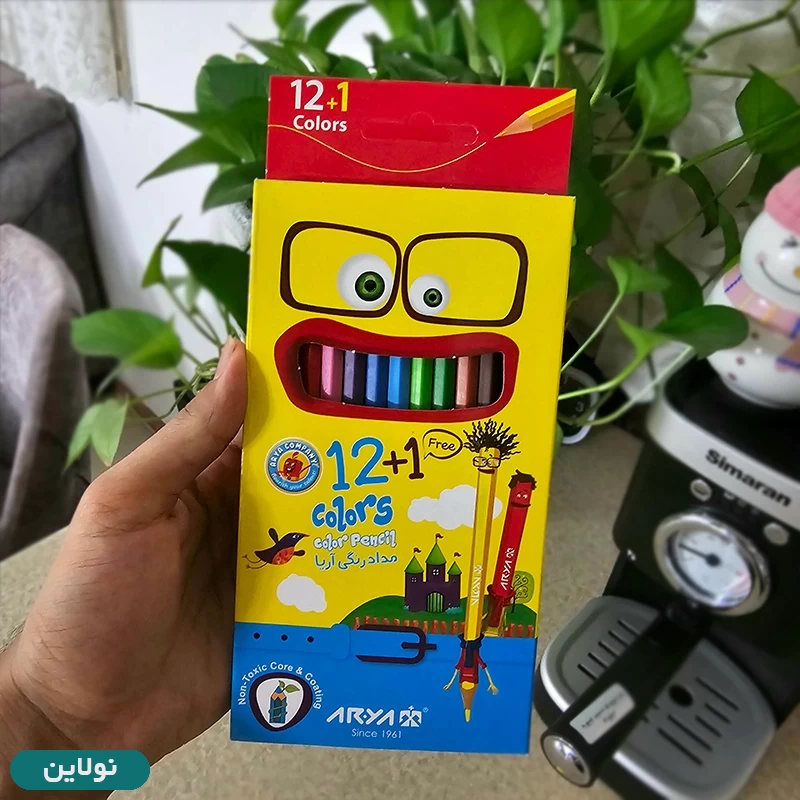 قیمت و خرید مداد رنگی 1 + 12 رنگ آریا جعبه مقوایی تخت کد 3016 | نولاین