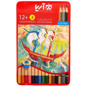 مداد رنگی  3 + 12 رنگ آریا جعبه فلزی کد 3021 | نولاین