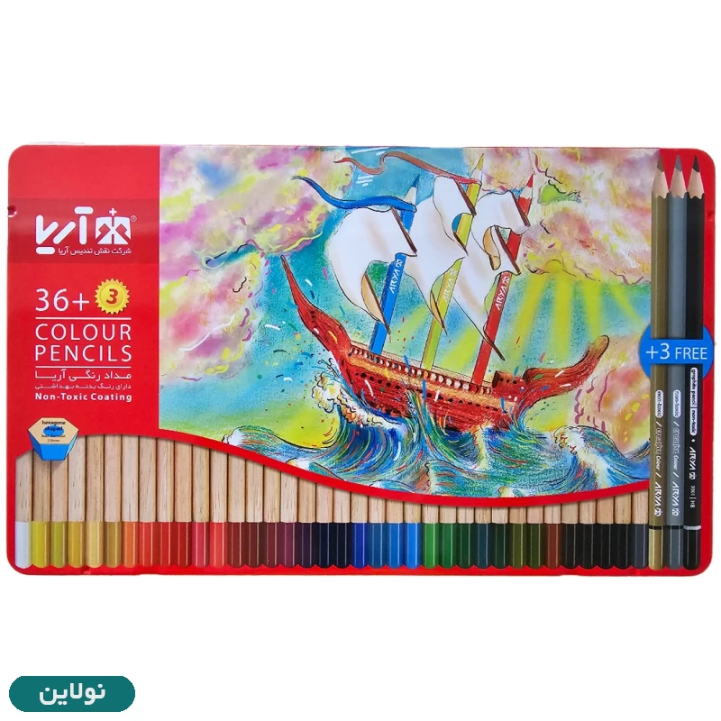 قیمت و خرید مداد رنگی 36 رنگ آریا جعبه فلزی + 3 رنگ کد 3023 | نولاین