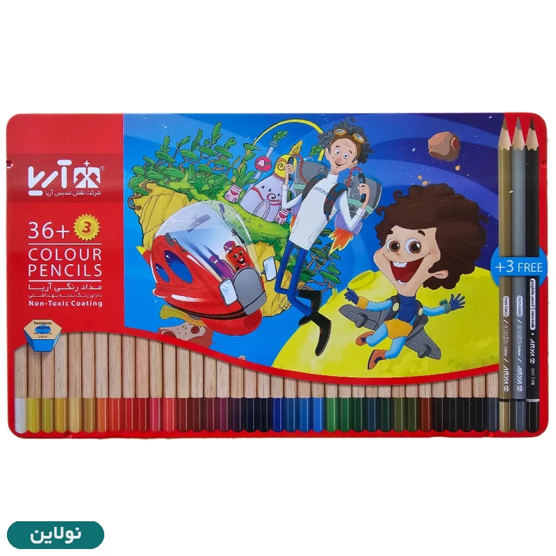 قیمت و خرید مداد رنگی 36 رنگ آریا جعبه فلزی + 3 رنگ کد 3023 | نولاین