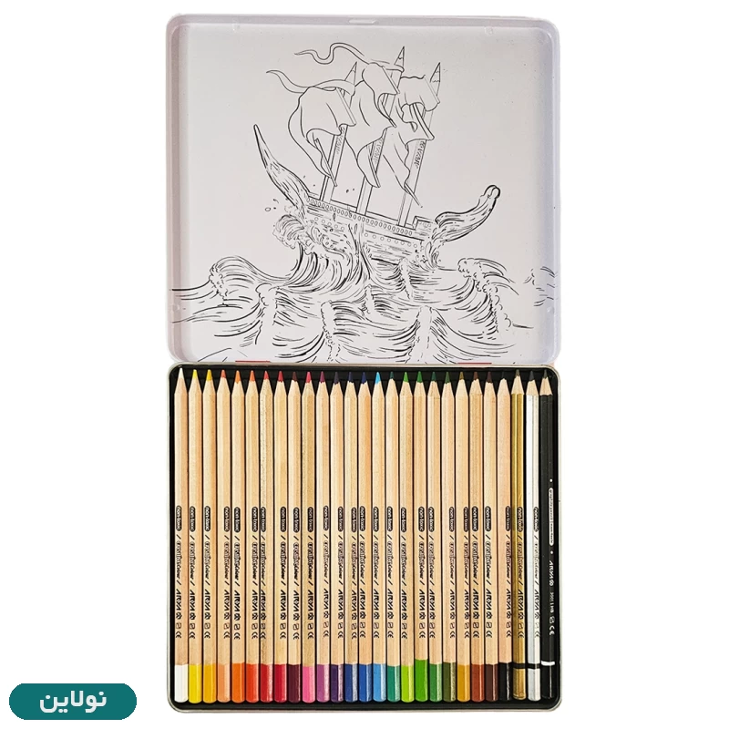 قیمت و خرید مداد رنگی 3 + 24 رنگ آریا جعبه فلزی کد 3022 | نولاین