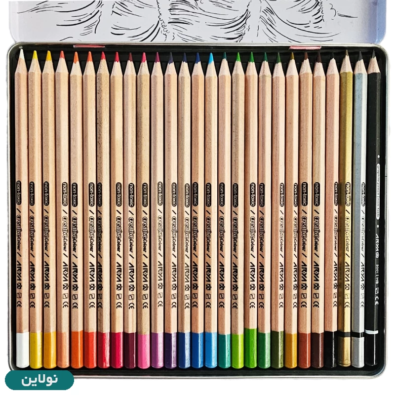 قیمت و خرید مداد رنگی 3 + 24 رنگ آریا جعبه فلزی کد 3022 | نولاین