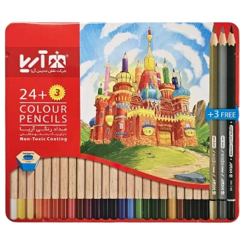 مداد رنگی 3 + 24 رنگ آریا جعبه فلزی کد 3022 | نولاین