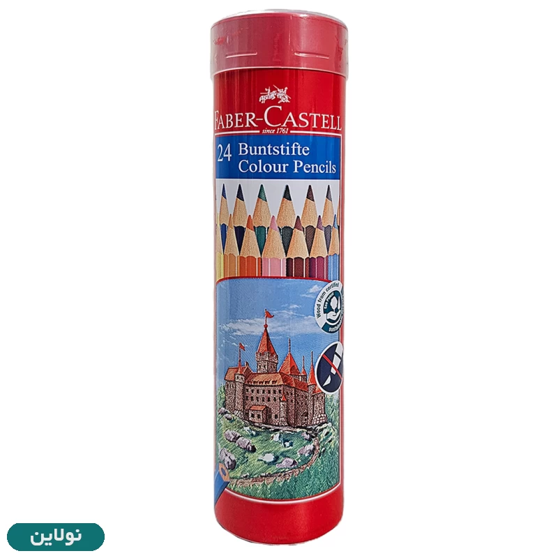 قیمت و خرید مداد رنگی 24 رنگ فابر کاستل مدل کلاسیک قوطی فلزی استوانه ای طرح قلعه | نولاین