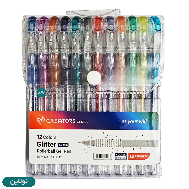قیمت و خرید خودکار اکلیلی 12 رنگ سی کلاس مدل Gliiter کد PB-GL12 ضخامت 1 میلی متری | نولاین