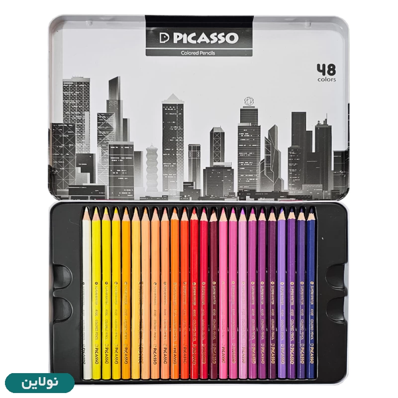 قیمت و خرید مداد رنگی 48 رنگ پیکاسو جعبه فلزی طرح شهر کد GOL48-T | نولاین