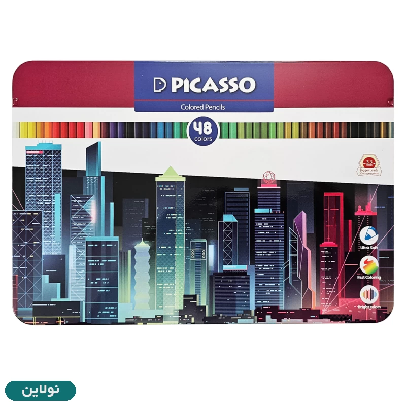 قیمت و خرید مداد رنگی 48 رنگ پیکاسو جعبه فلزی طرح شهر کد GOL48-T | نولاین