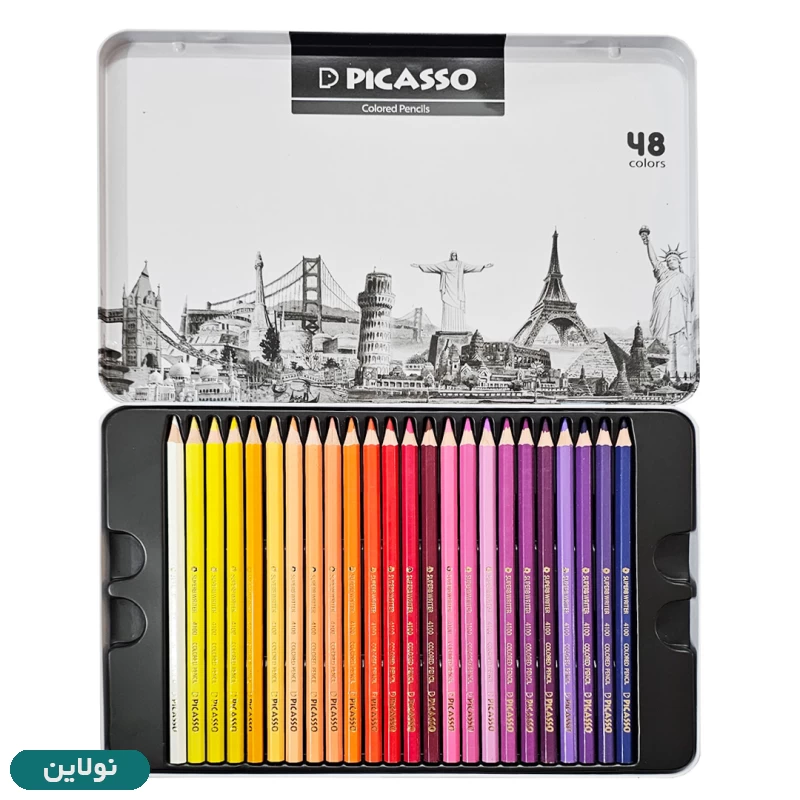 قیمت و خرید مداد رنگی 48 رنگ پیکاسو جعبه فلزی طرح جهان کد GOL48-T | نولاین