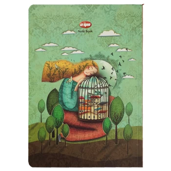 دفتر مشق تک خط 100 برگ بدون سیم کلیپس طرح دختر و قفس کد 0377 | نولاین