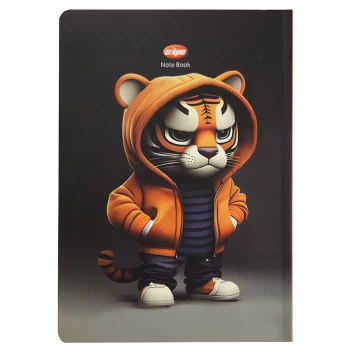 دفتر مشق تک خط 100 برگ بدون سیم کلیپس طرح ببر هودی پوش کد 0377 | نولاین