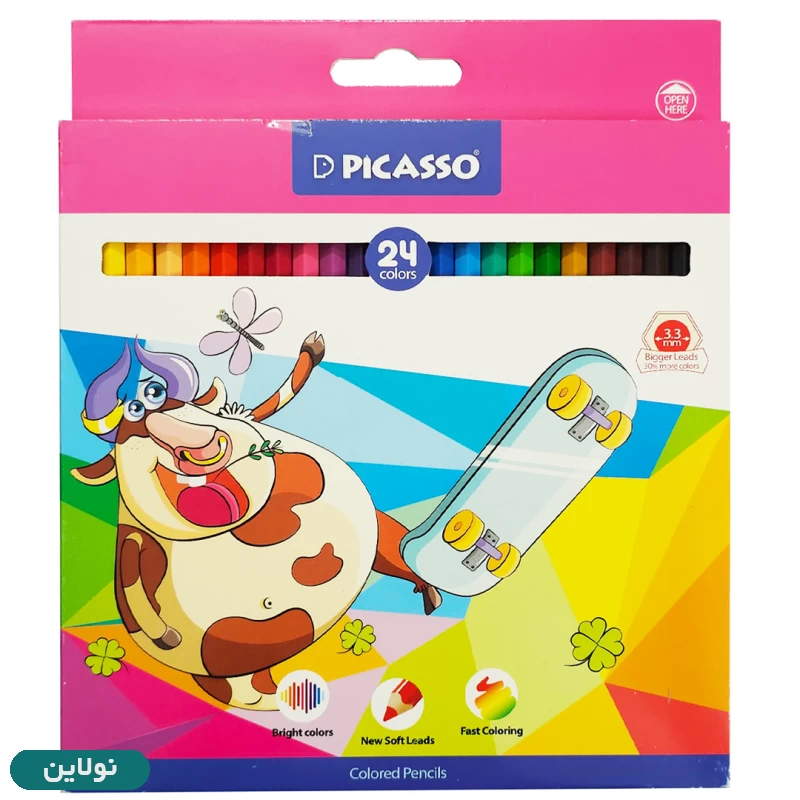 قیمت و خرید مداد رنگی 24 رنگ پیکاسو جعبه مقوایی طرح گاو اسکیت سوار کد GOL-24-C | نولاین