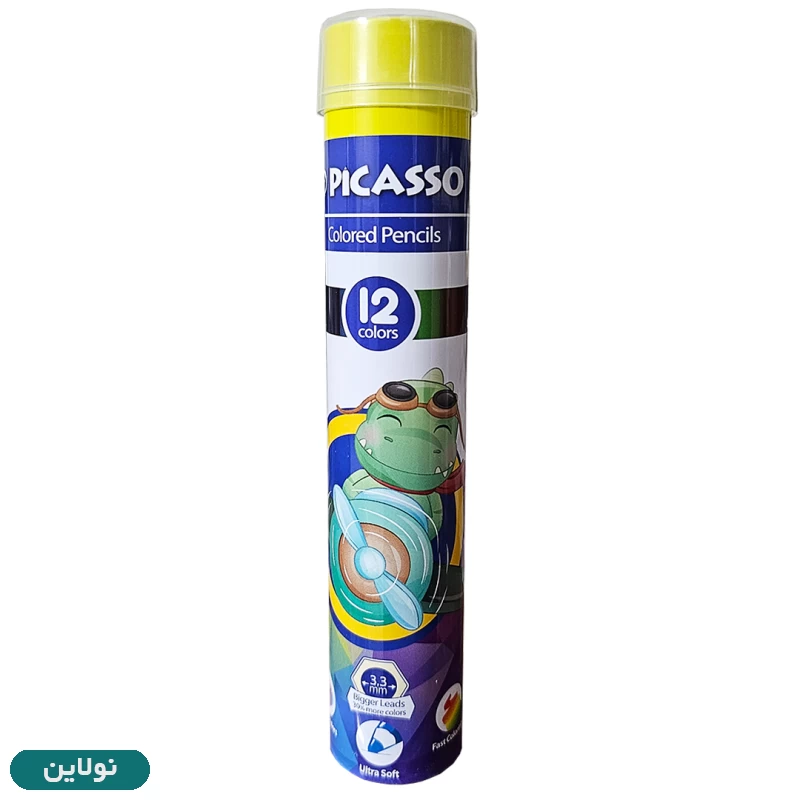 قیمت و خرید مداد رنگی 12 رنگ پیکاسو استوانه فلزی طرح دایناسور و هواپیما GOL12TN-S | نولاین