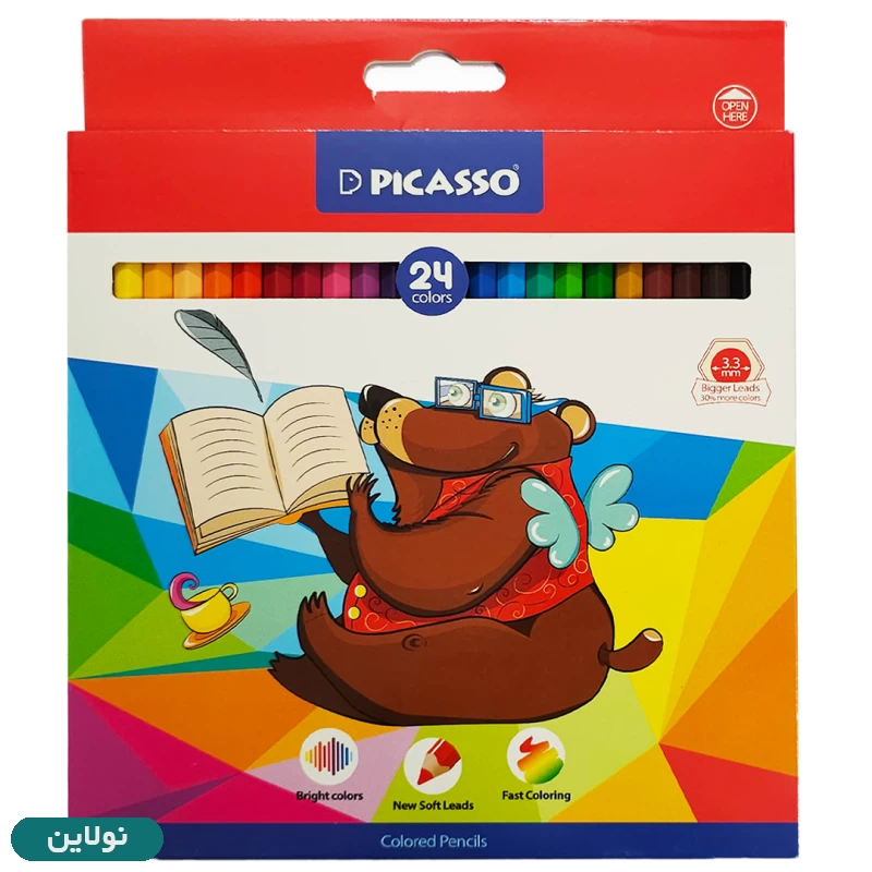قیمت و خرید مداد رنگی 24 رنگ پیکاسو جعبه مقوایی طرح خرس کد GOL-24-C | نولاین