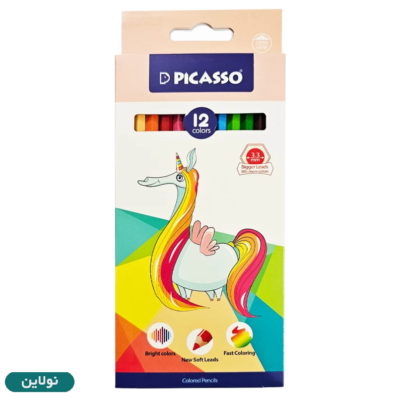 قیمت و خرید مداد رنگی 12 رنگ پیکاسو جعبه مقوایی طرح تک شاخ کد GOL-12-C | نولاین