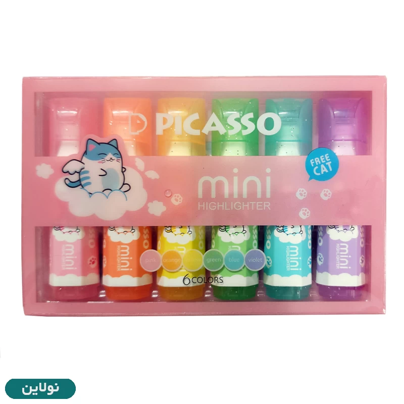 قیمت و خرید ماژیک علامت زن هایلایتر 6 رنگ پیکاسو طرح گربه mini کد HL610 | نولاین