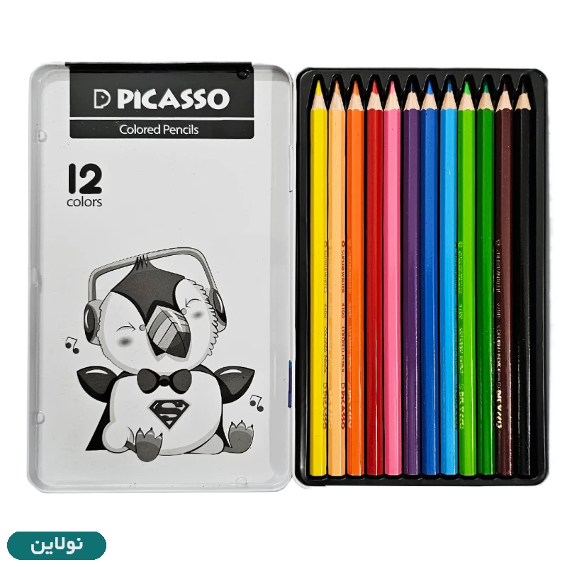 قیمت و خرید مداد رنگی 12 رنگ جعبه فلزی پیکاسو طرح طوطی قهرمان کد GOL12-T | نولاین