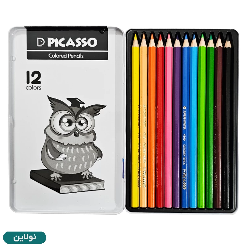 قیمت و خرید مداد رنگی 12 رنگ جعبه فلزی پیکاسو طرح جغد کد GOL12-T | نولاین