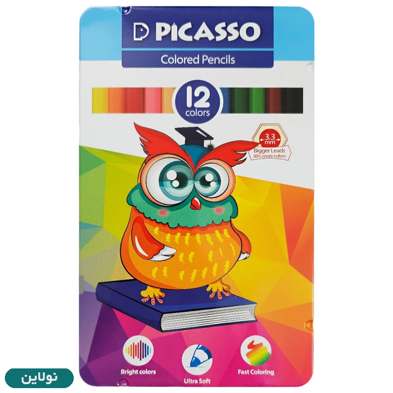قیمت و خرید مداد رنگی 12 رنگ جعبه فلزی پیکاسو طرح جغد کد GOL12-T | نولاین