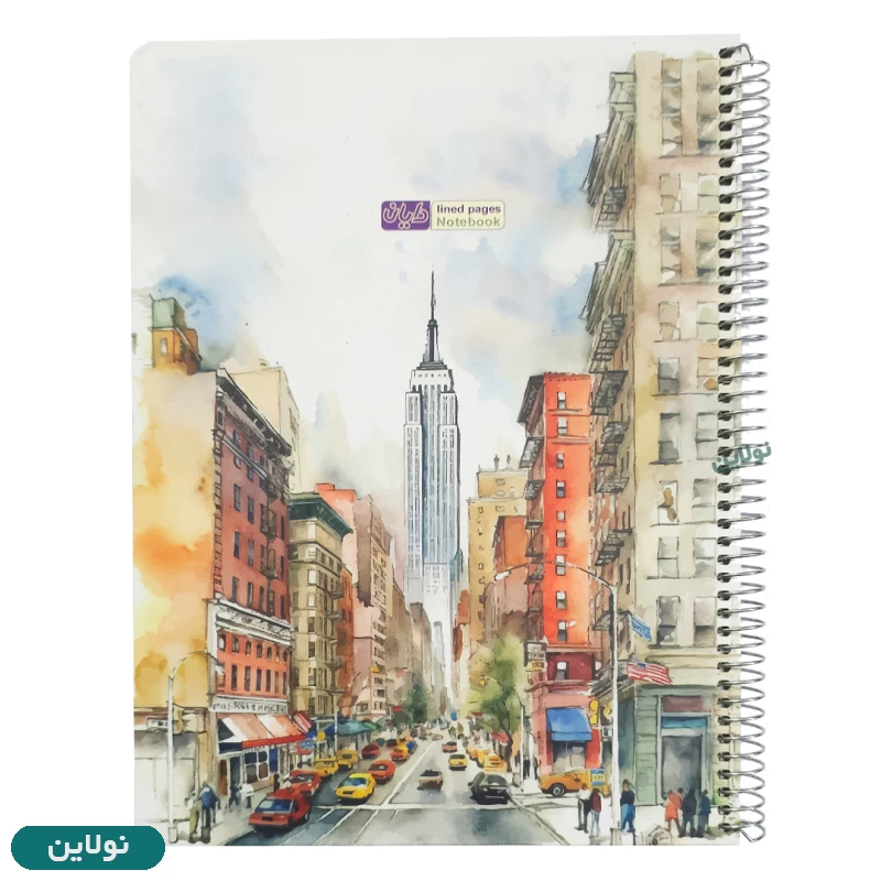 قیمت و خرید دفتر تک خط رحلی 100 برگ جلد سخت A4 (سایز بزرگ) سری rainbow دایان طرح نیویورک کد 504 | نولاین