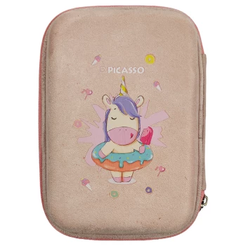 جامدادی کتابی سایز بزرگ پیکاسو مدل مخملی طرح یونیکورن کد P5 | نولاین